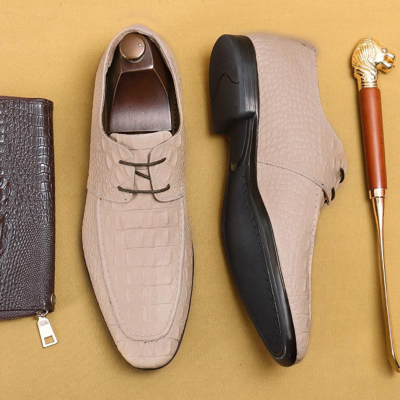 Herrskor i läder med krokodilmönster Äkta läder Business Casual Derby-skor Brittiska präglade Utrikeshandel Herrskor