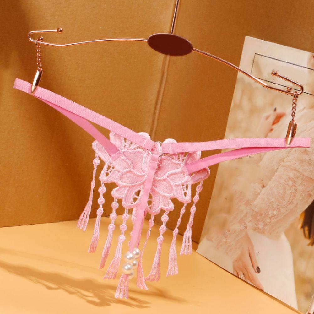 Tassel Lace Flower Panties Thin Belt Transparent T-Pants Spicy Girl Style Mesh Thongs  Anniversary