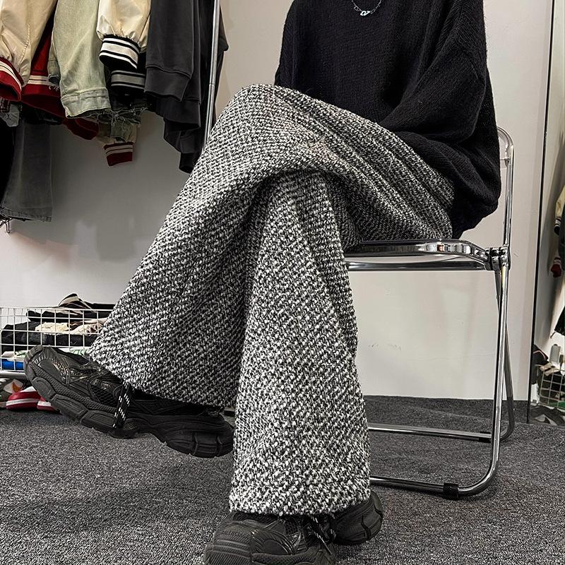 

Men s Vintage Gray Wool Wide-Leg Pants - Retro American Style XXXL