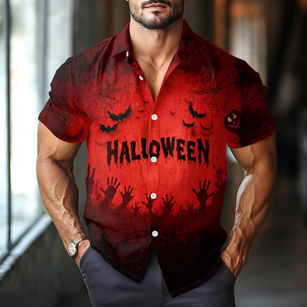 Men's Fashion Casual Loose Halloween Printed Short Sleeve Shirt