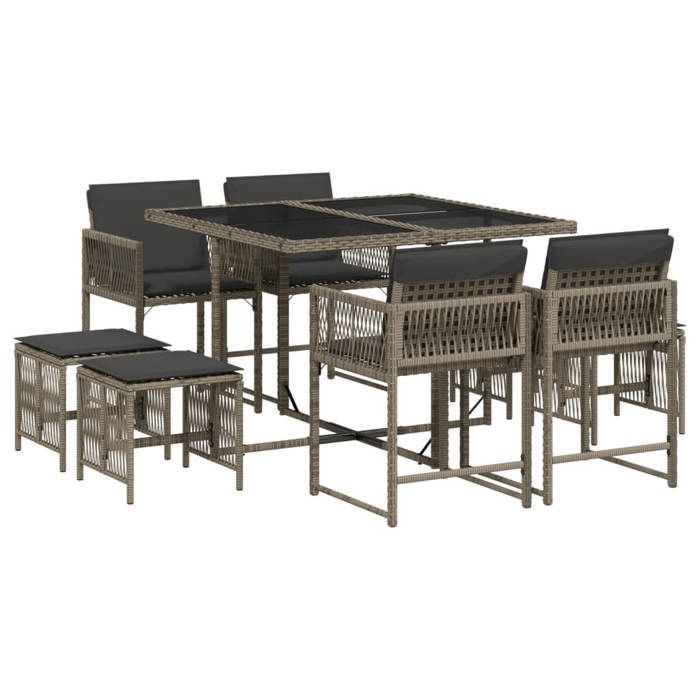 VidaXL 9-Piece Garden Dining Set with Cushions, Table and Folding Back Chairs, Outdoor Patio Furniture 3211496