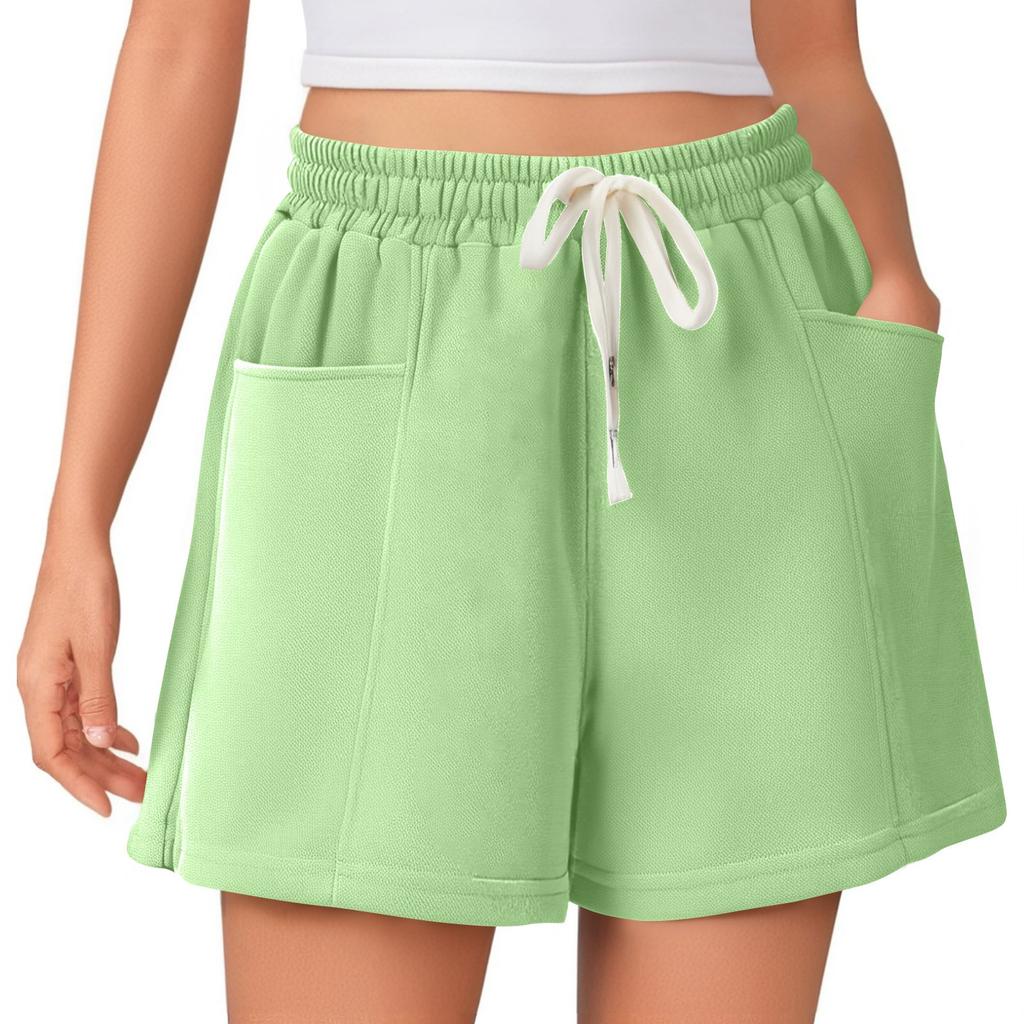 Damen Sommer Einfarbig Hohe Taille Kordelzug Bequem Lässig Sportshorts