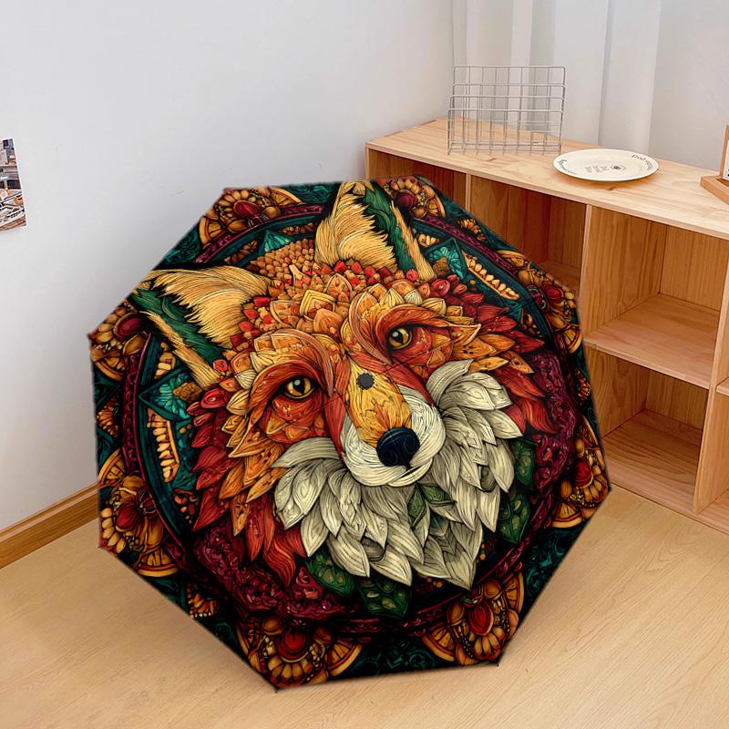 1 PC Automatic Folding Umbrella - Fox Pattern, Portable & Foldable Design with 8 Ribs, Christmas Birthday Gifts
