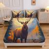 Elk Deer Print Wild Animal Fitted Sheet for Boys Girls Teens, Bed Sheet Set Breathable fitted cover Gift Bed Cover Room Decor