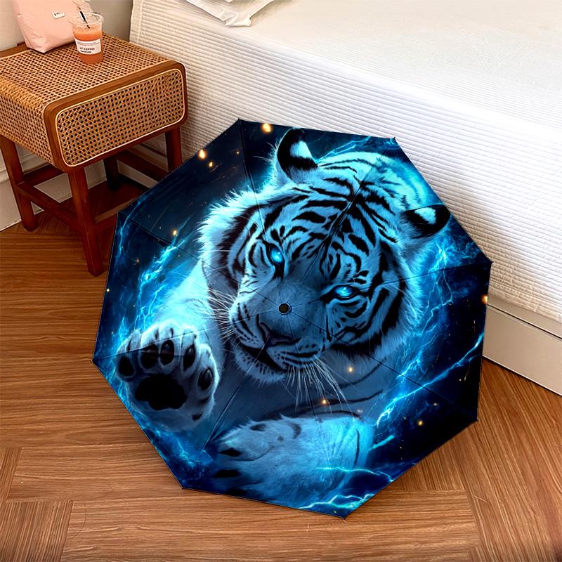 1 PC Automatic Folding Umbrella - Electric Tiger Pattern, Portable & Foldable Design with 8 Ribs, Christmas Birthday Gifts