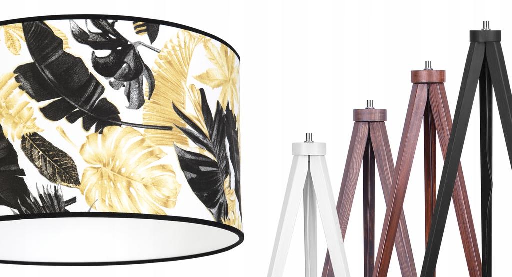 Stehlampe Dreibein Lampenschirm Goldene Blumen LED