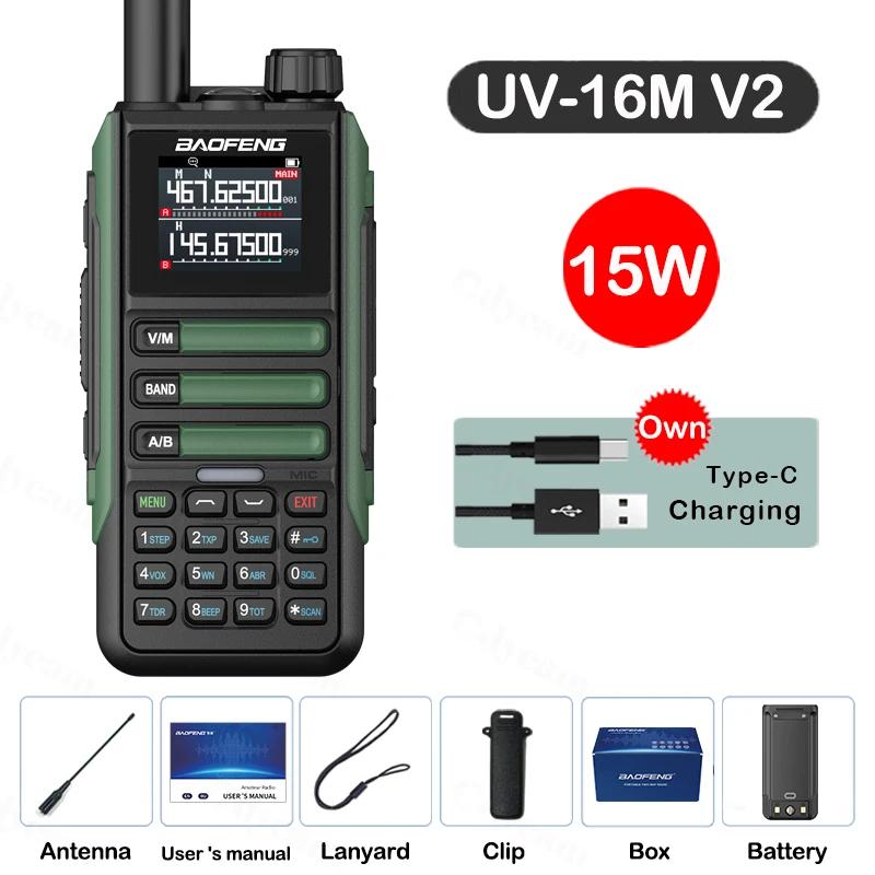 Baofeng UV16M V2 15W Walkie Talkie Frequentie Replicatie Zes Band Met Type-C Kabel Geüpgraded UV9R UV16 Plus AM FM Two Way Radio's USB Plug