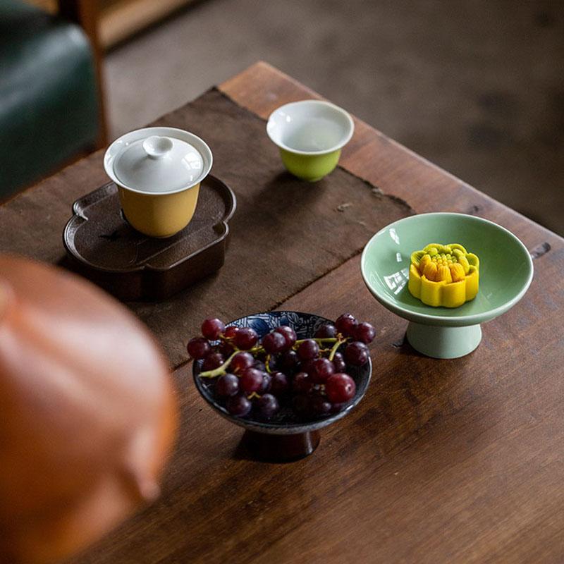 Antiker blau-weißer Dessertteller mit hohem Fuß, Obsthalter, chinesischer Gebäckteller, Tablett, Keramik-Obst-Sanck-Teller, Service-Tablett