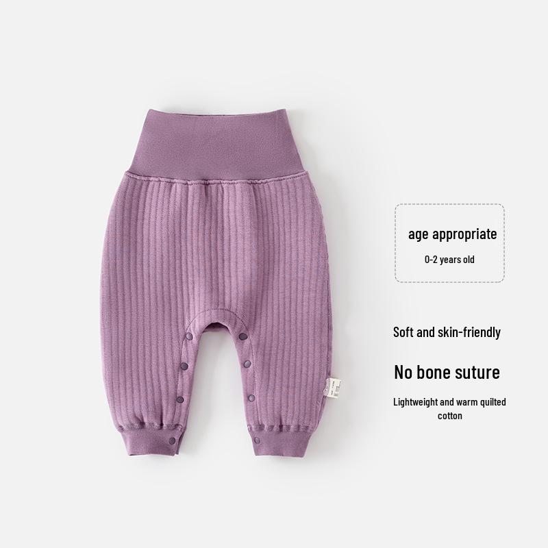 Autumn Quilted High-Waist Warm Pants for Newborns - Unisex Solid Color with Belly Protection