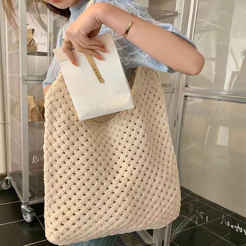 Retro Knitted Wool Tote Bag - Women's Handmade Shoulder Handbag