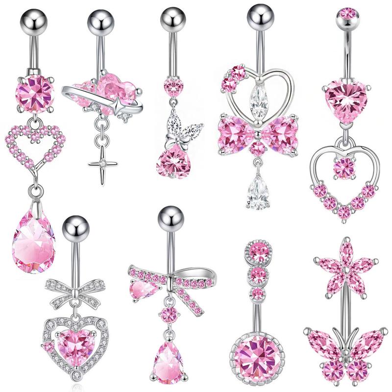 Premium Stainless Steel Navel Ring Hypoallergenic Sparkling Zircon Belly Button Piercing for Party