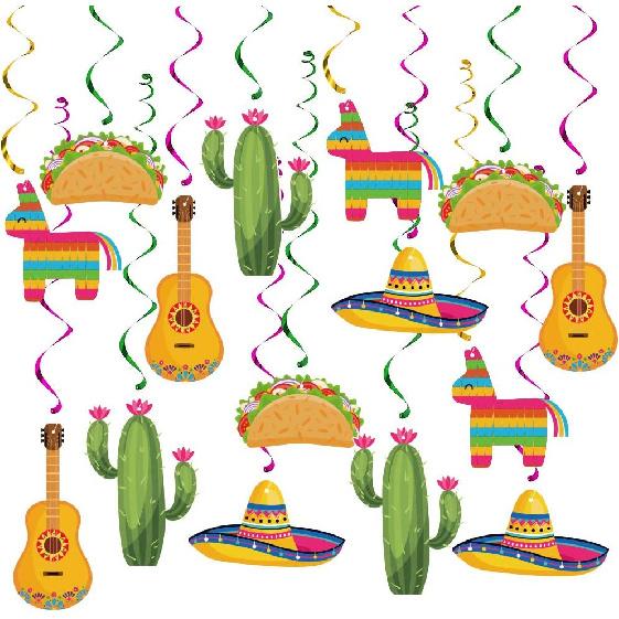 20Pcs Mexican Fiesta Hanging Swirl Decorations, Cinco De Mayo Party Supplies, Taco Twosday Birthday Theme, Taco Party Mexican Fiesta Ceiling Hanging