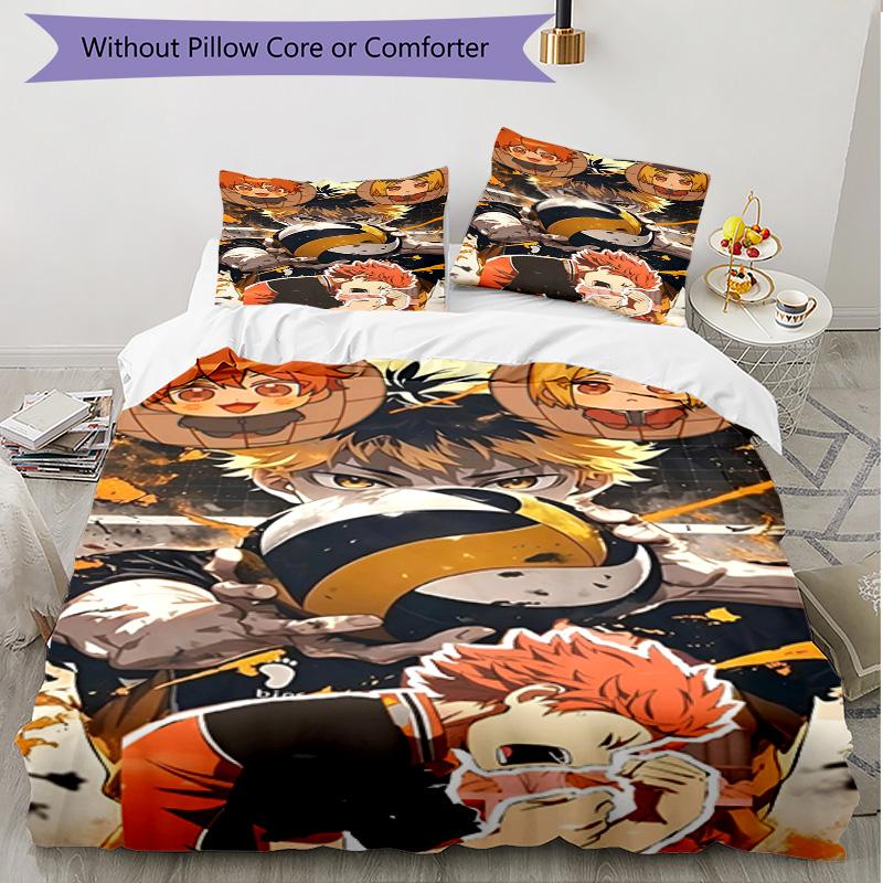 3pcs Duvet Cover Set (1*Duvet Cover + 2*Pillowcase, Without Core), Haikyu Print Soft All‑Season Bedding Set, Home Bedroom Decor Gift