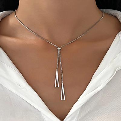 Mode Goldfarbene Dreieck Anhänger Halskette Edelstahl Einfacher Charm Y Lariat Halsketten für Frauen Boho Minimalistischer Schmuck