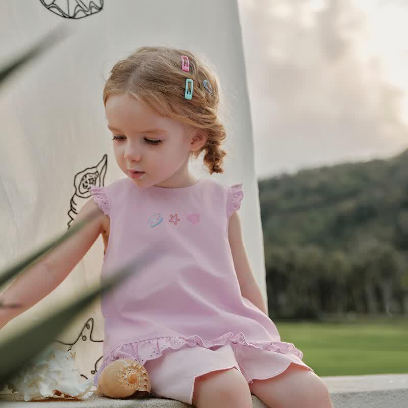 Minibala Girls' Pure Cotton Flutter Sleeve Short Sleeve Top