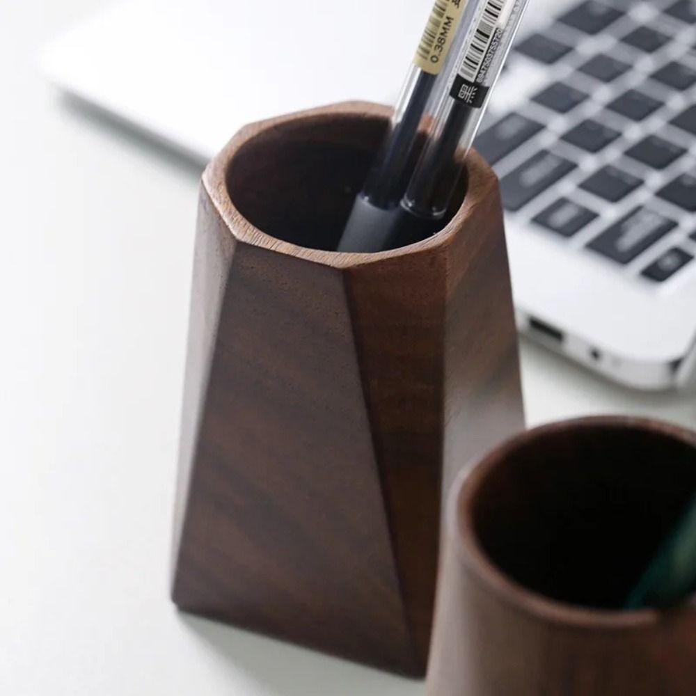 Suport minimalist pentru stilouri din lemn de nuc, organizator de masă de mare capacitate, cutie de depozitare pentru creioane, bucătărie