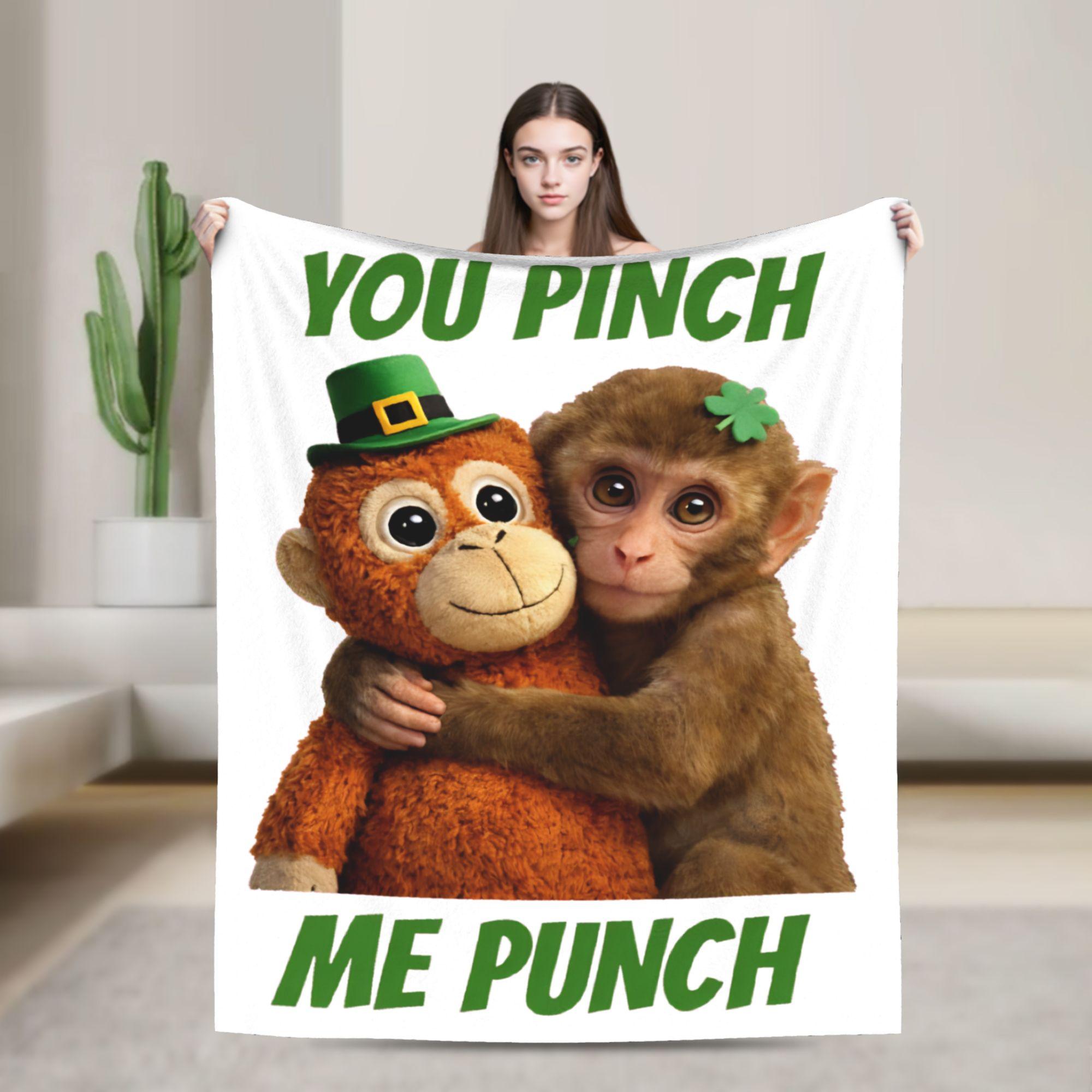 

Punch the Monkey Cute Blankets Fleece Spring/Autumn Portable Warm Throw Blankets for Sofa Outdoor Rug Piece 100x150cm