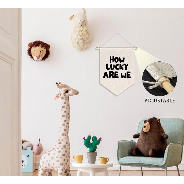 How Lucky Are We Banner Pennant Wall Art Decor Hanging for Kids Boys Room Nursery Playroom Decor, Cute Play Room Decorations, 15x11in
