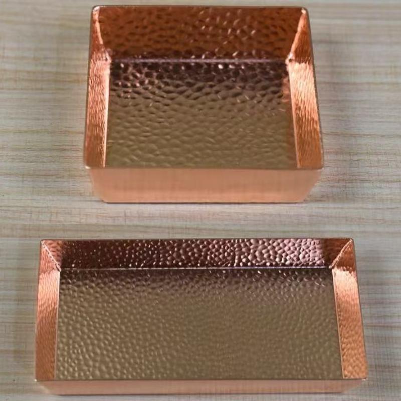 Rectangle Shape Copper Fruit Tray,Retro Engraving Hammer Texture Home Portable Food Plate,Snack Plate Table Wedding Decoration