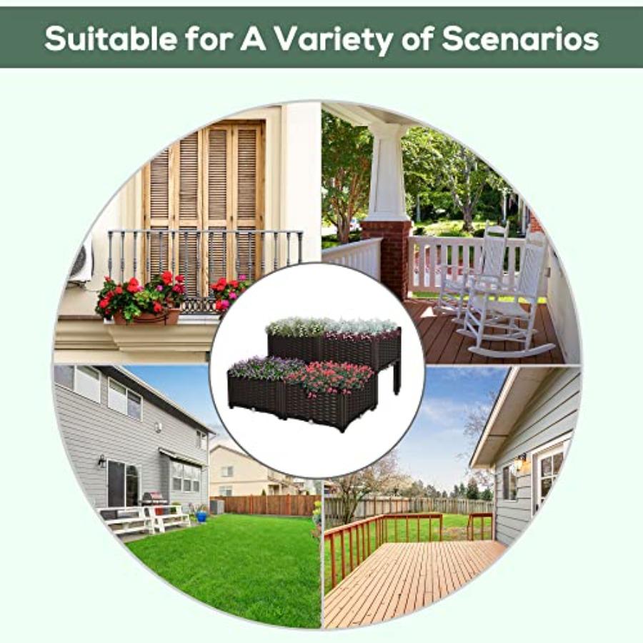 4 Piece Raised Garden Bed with Legs Planter Box Brown for Growing Flowers Herbs Vegetables Durable Wood Design with Elevated Su