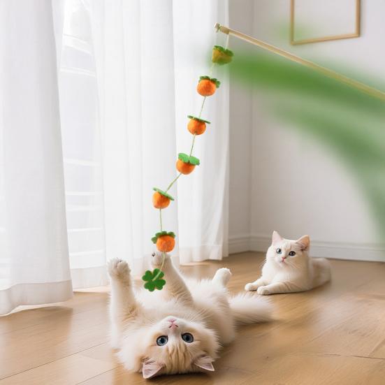 Cat Teaser Toy Interactive Lightweight Cat Stick with Bell Safe Chewing Toy Long Handle Entertainment Toy for Pet