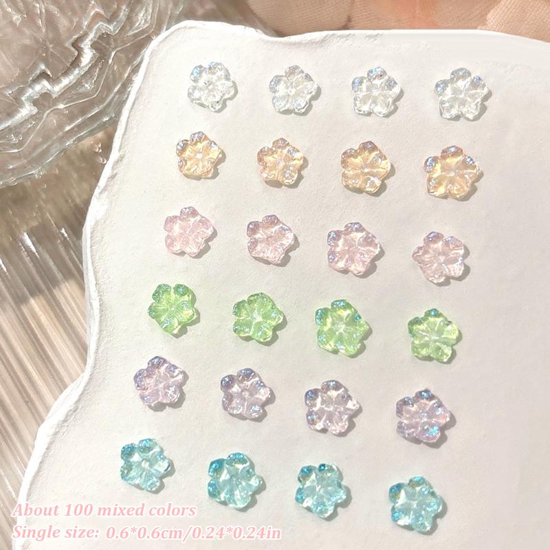 100Pcs/Pack Diy Nail Art Decor Icy Little Flower Nail Drills Five-Petal Flower Nail Art Jewelry Manicure Diamond Manicure Design