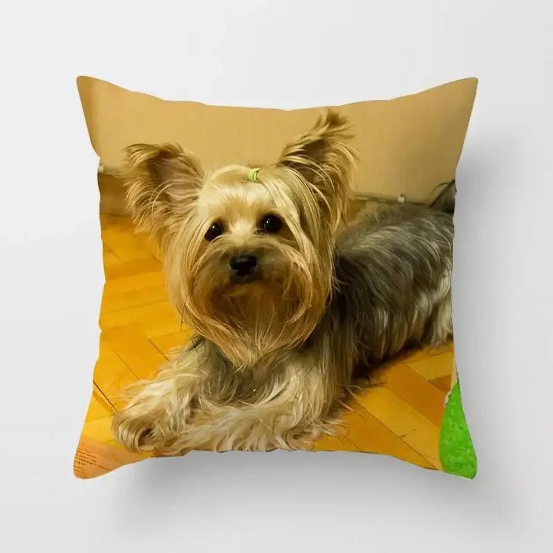 1Pc Cute Dog Yorkie Bichon Yorkshire Decor Print Pillow Case Bedroom Sofa Waist Cushions Cover Car Decoration Cushion