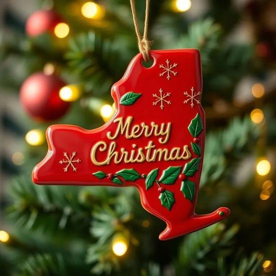 State Pride Christmas Pendant Merry Christmas In Golden Fonts U.S. States