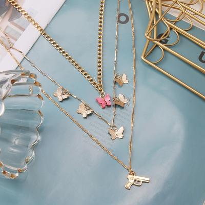 Butterfly Necklace Gradient Butterfly Necklace Small Fresh Couple Clavicle Chain Butterfly Jewelry