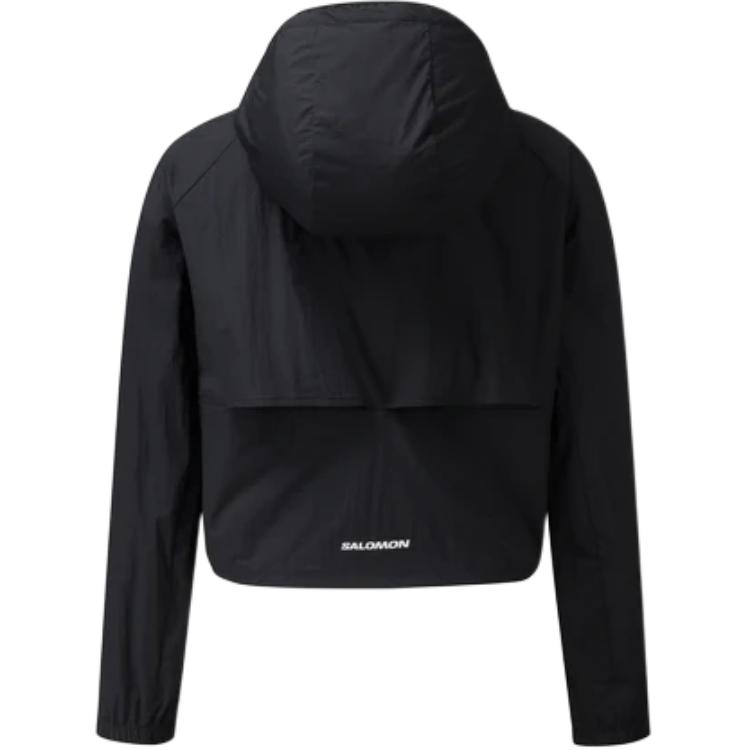 SALOMON Solid Color Zip Long Sleeve Hooded Jacket Women Jackets Black C-28217