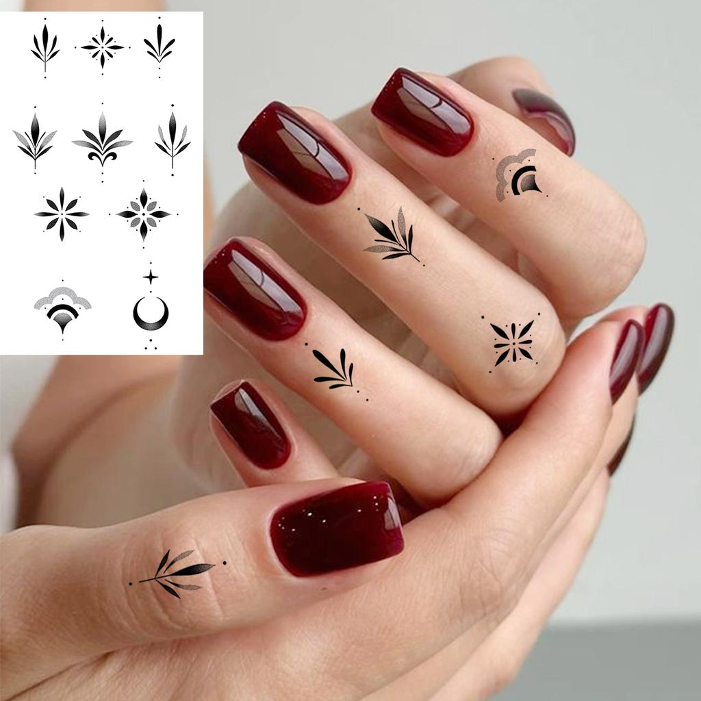1 Hoja Araña Letra Flor Patrón Pequeño Tatuajes Temporales Para Mujeres Dedo, Pegatina de Tatuaje Falso Realista de Larga Duración