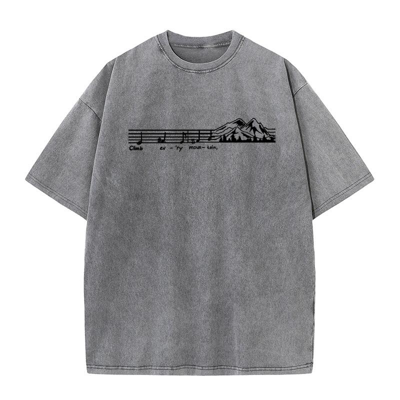 Music Mountain Cotton Mens Short Sleeve Tees Normal Autumn vintage Washed T Shirts Group Washed Tops Tees Classic Round Collar