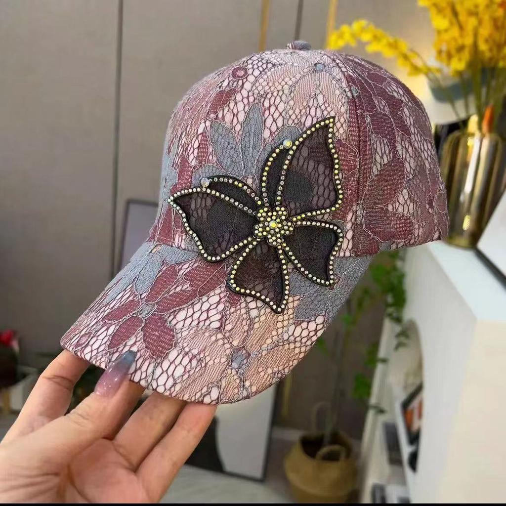 Summer Lace Bow Baseball Cap for Women Mesh Breathable Sun Protection and Sunshade Duck Tongue Hat