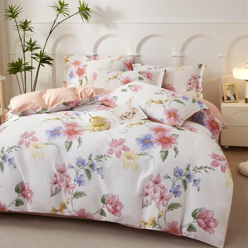 Tangna Heimtextilien Reines Baumwoll-Bettwäscheset 4-teilig - Elegante Blumenmuster