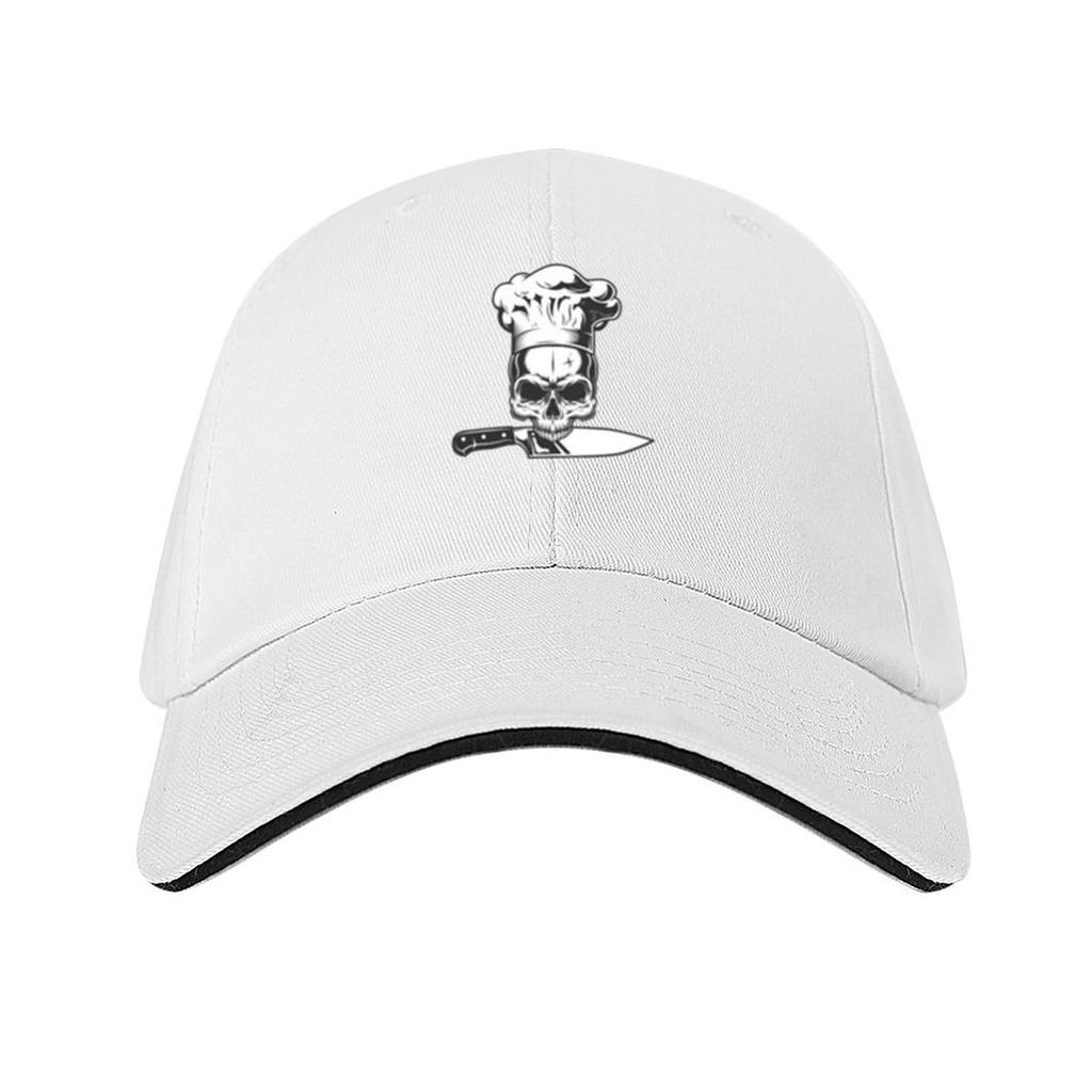 Chef skull with knife Anthony Bourdain emblem and moto Baseball Cap Hood Trucker Cap Fashion Beach Mens Baseball Womens