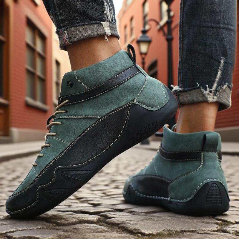 

Мужские высокие повседневные туфли ручной работы из кожи весна/лето новинка цветные блоки мягкая подошва обувь для ходьбы дышащие ботинки-носки 39