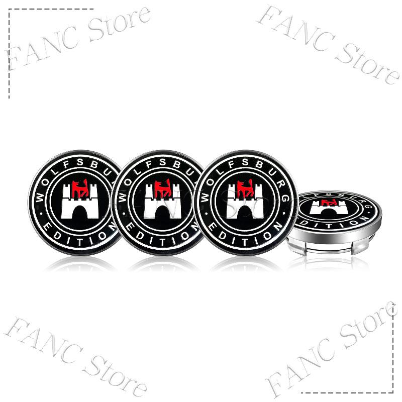 For VW 4Pcs 60MM (56MM I.D) Wolfsburg Edition Emblem Car Wheel Center Cap Rim refit Covers Sticker For VW Golf MK5 Touareg Touran