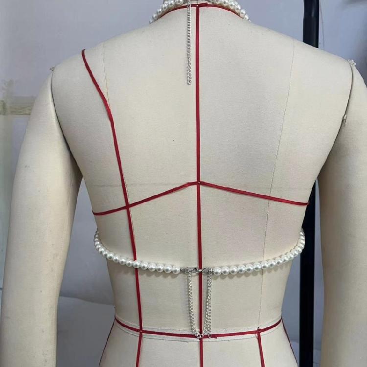 Stylish Pearls Body Necklace Fashionable Waist Chain Bra Chain Portable for Enhancing Curves At Romance Event Wear