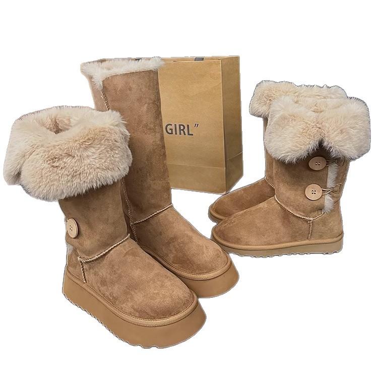 Wool Version~ Thick-soled Snow Boots Women's Winter New Velvet Thickened Non-slip Warm High Knight Boots Northeast Cotton Boots