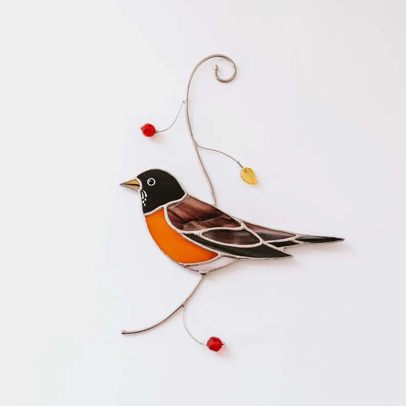 Hand Painted Vintage Glass Bird Suncatcher Hanging Ornament Handmade Art Deco Home Garden Wall Window Decoration Festival Gift