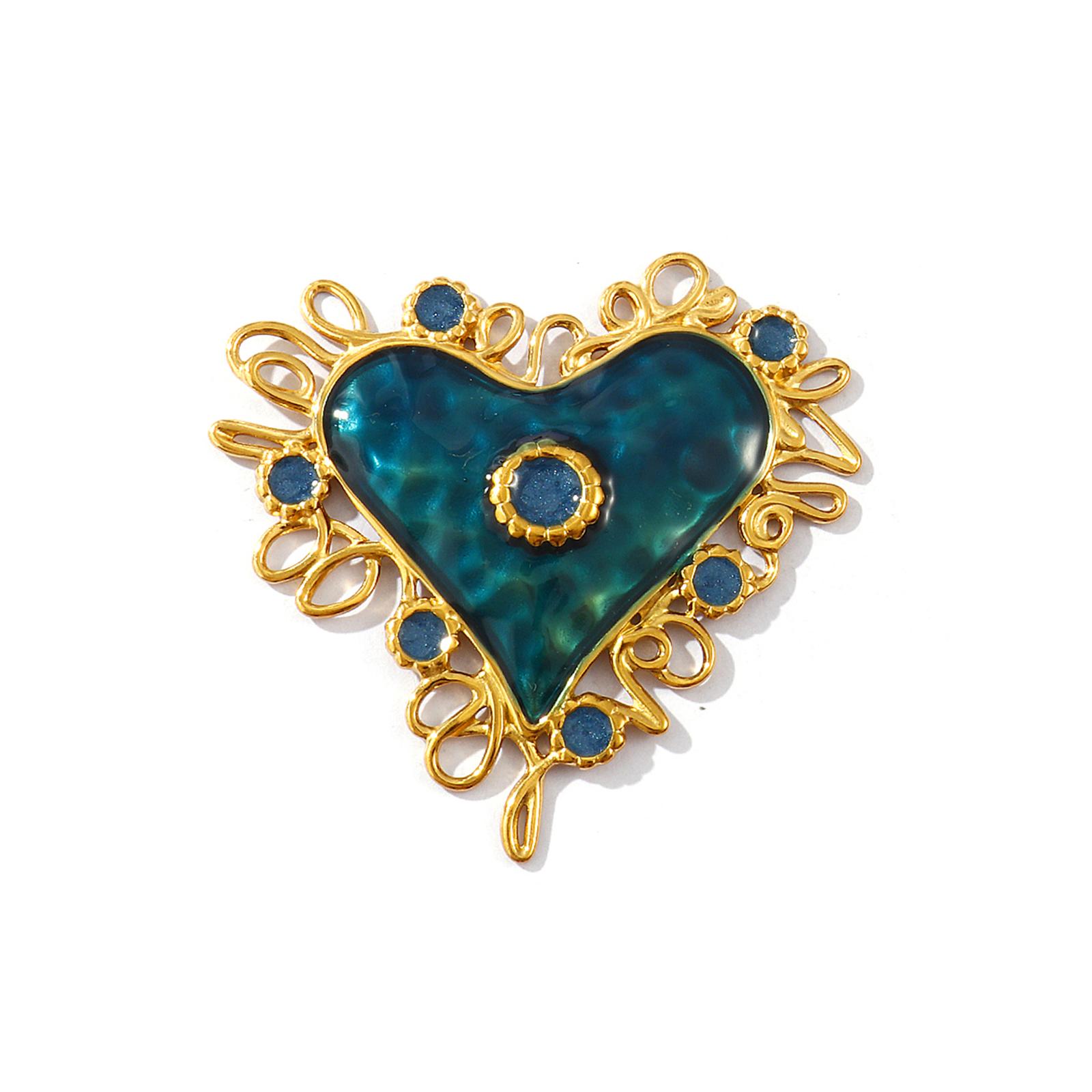 

1 Piece 304 Stainless Steel Valentine s Day Heart Pendants 18K Gold Plated Enamel Hollow Charms For Jewelry Making 5.6cm x 5.4cm темно-зеленого