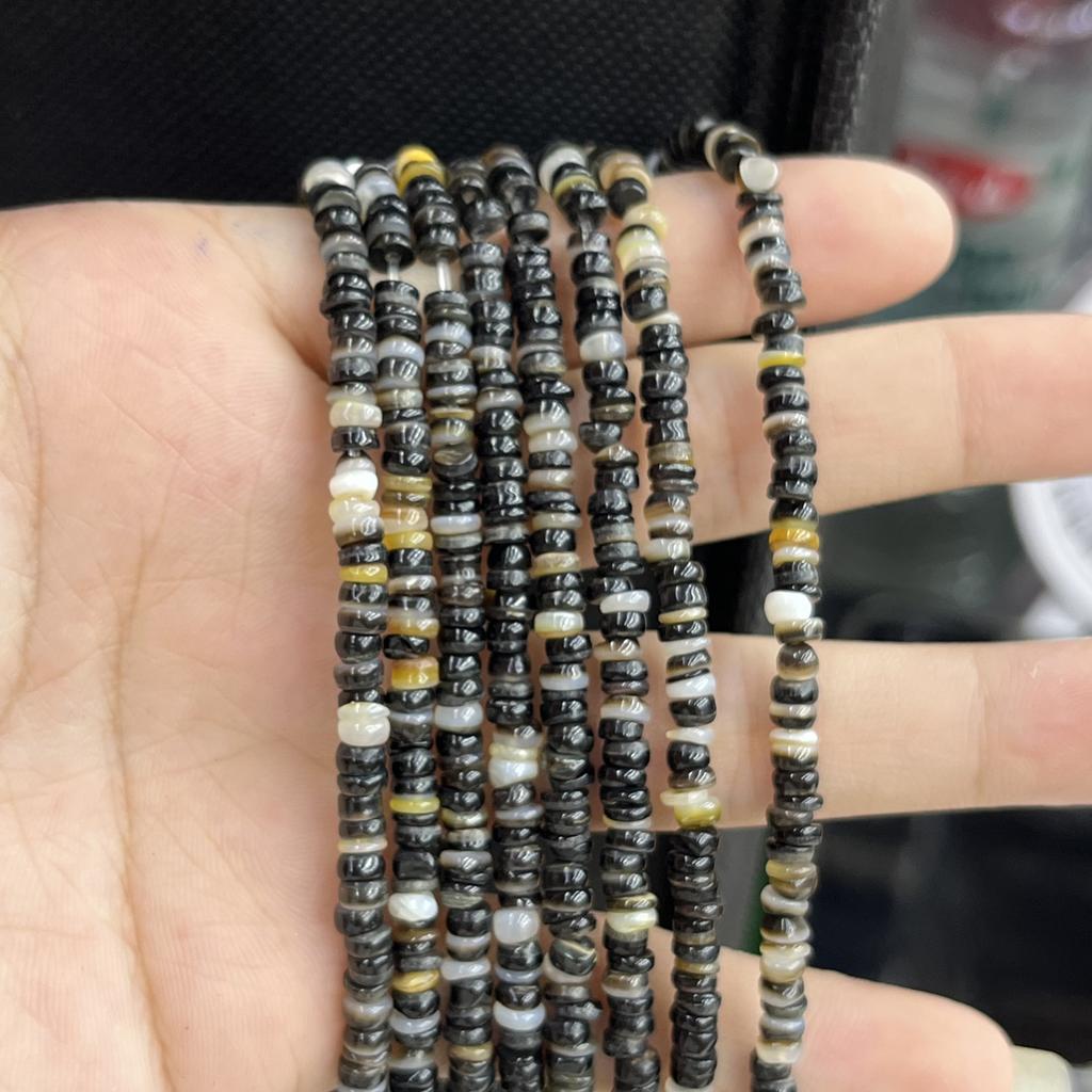Natural Shell Beads 5×5mm, 38cm Strand Mixed Black Yellow Flat Round Heishi Spacer Beads for DIY Bracelet Necklace Jewelry Making
