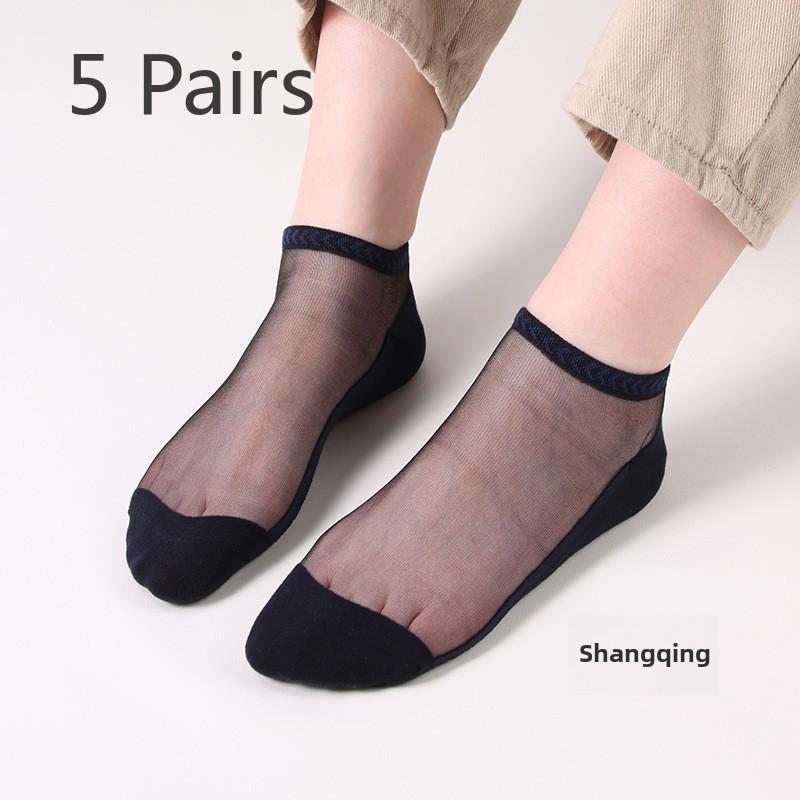 

5 пар шелковых носков для мужчин на весну и лето, невидимые носки, дышащие простые шелковые носки, мужские носки-лодочки, впитывающие пот, носки 5 Pairs темно-синий