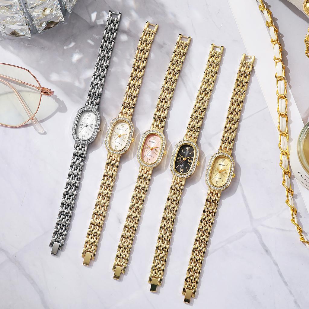 Ceas de damă 2025 Minimalist Stil Roman Oval Quartz Casual Compact Brățară Ceasuri de Rochie la Modă