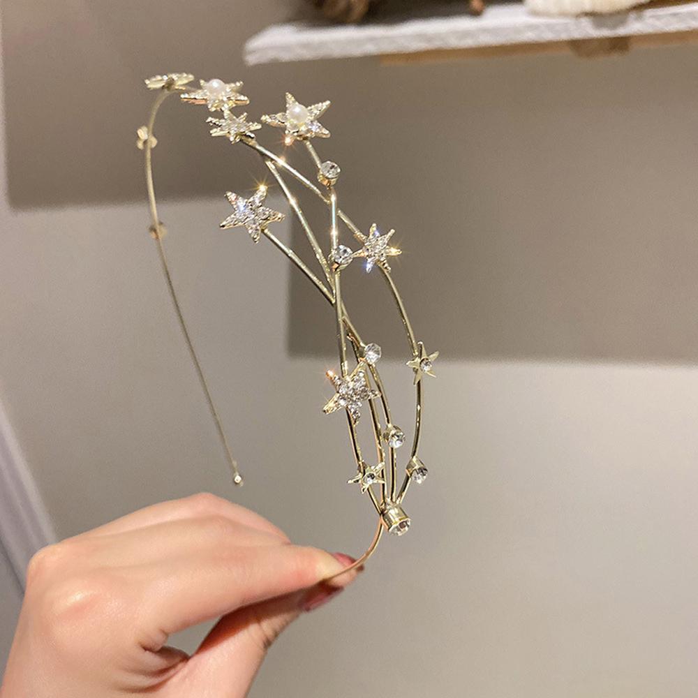 Headwear Non-slip Girls Rhinestone Women Crystal Hairbands Braided Tool Hollow Leaves Star Headband