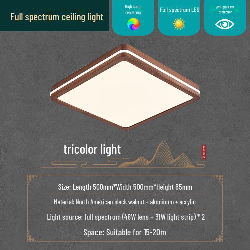 Solid Wood North American Walnut Ceiling Lamp with Full Spectrum Eye Protection for Living Room and Bedroom