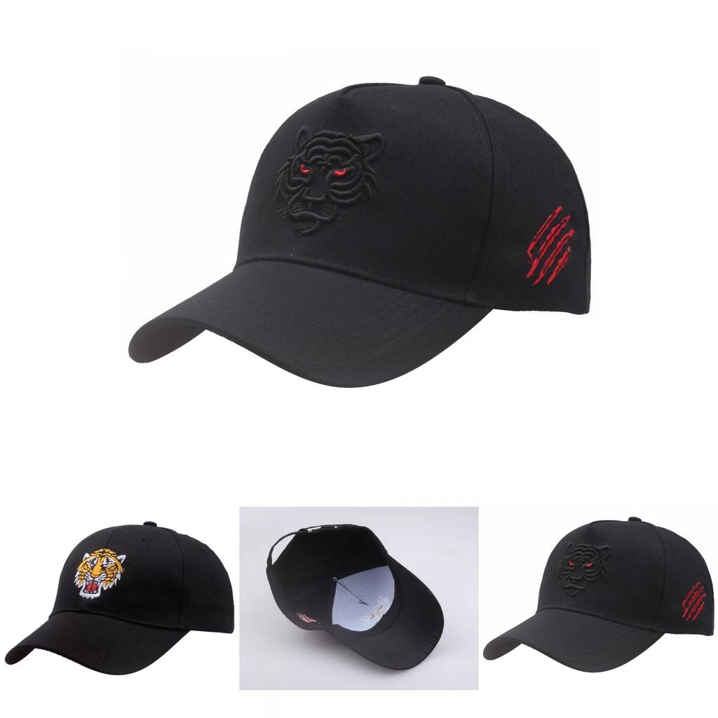 Outdoor Fishing Cap With Tiger Embroidery Adjustable High Crown Baseball Hat For Men