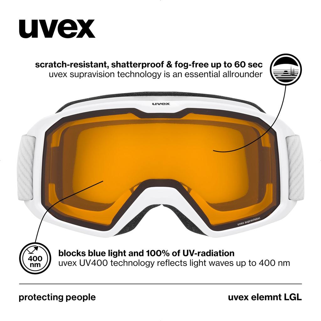 Uvex Ski and Snowboard Double Glasses Element LGL Children's Goggles, Lens, Anti-Fog, Compatible,