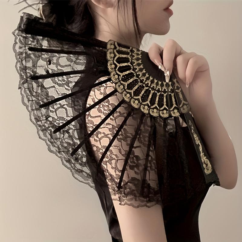 Vintage Chinese Lace Fan - Floral Pattern Black & Golden Tassel Handheld Cooling Fan, Photo Props, Summer Fashion Accessory