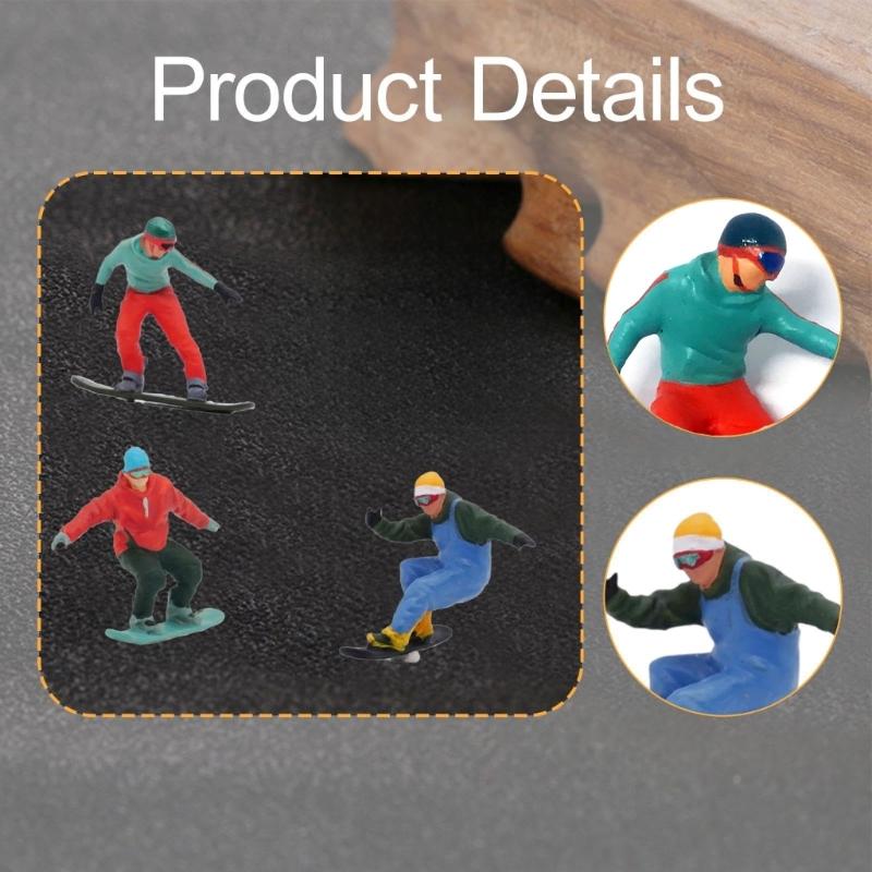 1/64 Scale Miniature Skiing Snowboarding Figurines Hand Painted Miniature Skiers Figures Model Miniature Winter Scene